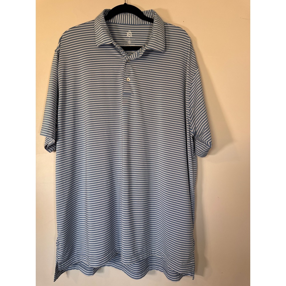 Turtleson Tour Performance Mens XXL Blue White Striped Golf Polo Shirt Short Slv